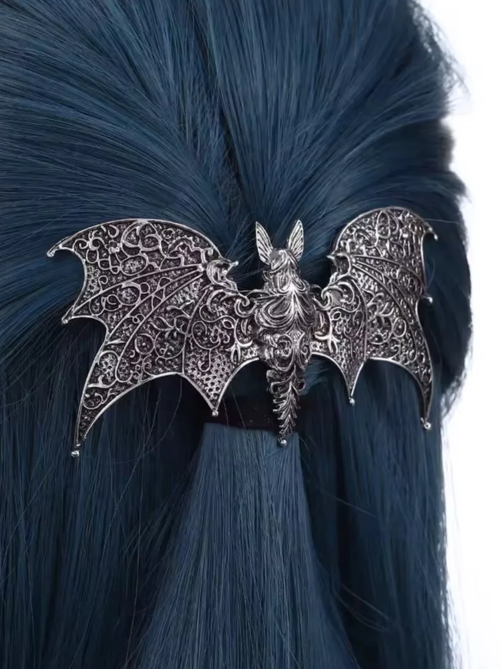 Gothic Silver Bat Hair Clip